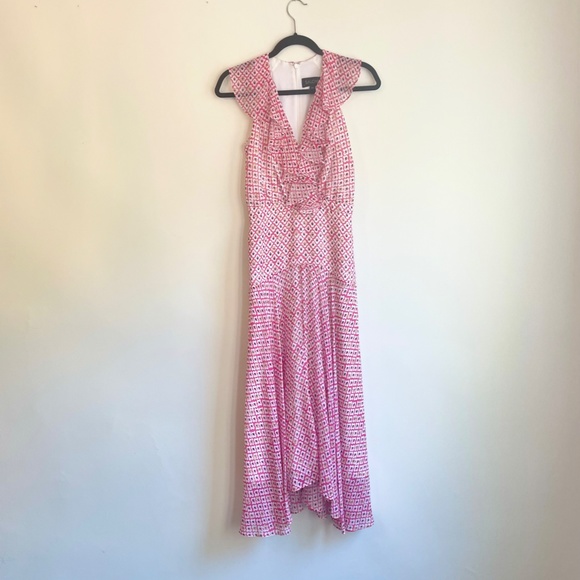 SALONI Rita Floral Silk Midi Pink Dress - Picture 3 of 6